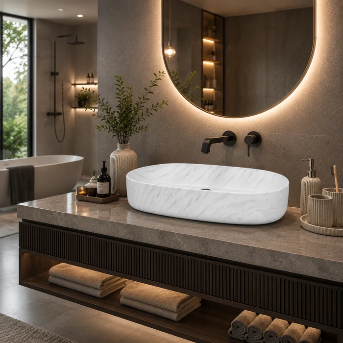 Compact polished marble sink